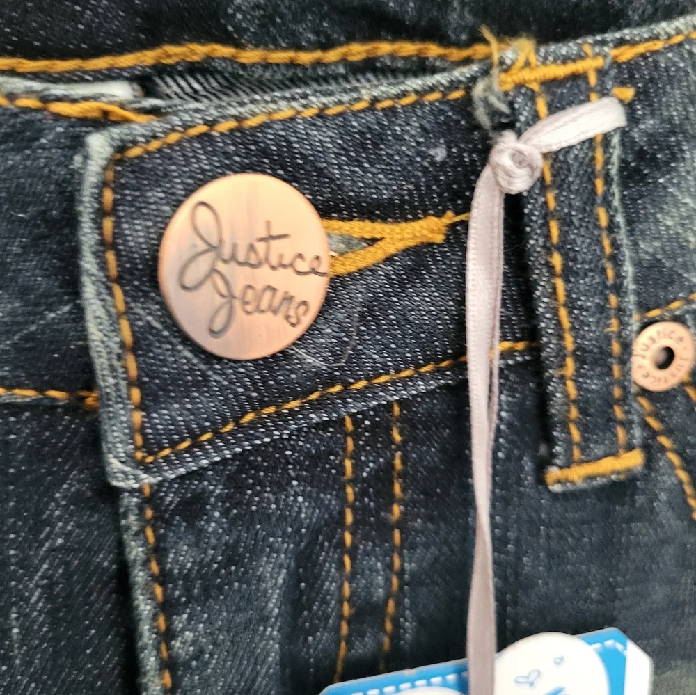 Justice Premier Jeans Girls 14 Slim 14S Dark Wash Super Skinny Denim Jeans Patch